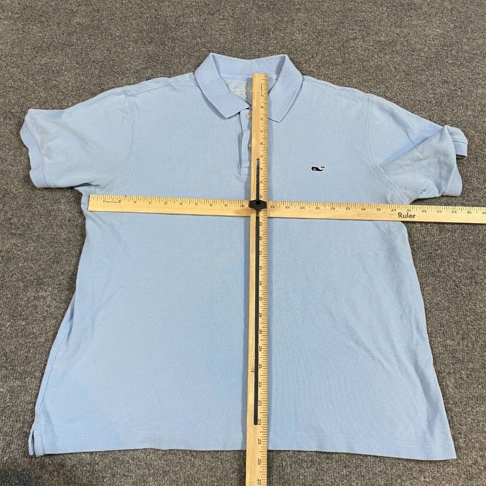 Vineyard Vines Mens Polo Shirt M Blue Solid Cotton Whale - Picture 3 of 6
